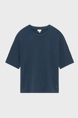 HEVA NAVY ROUND COLLAR COTTON T-SHIRT