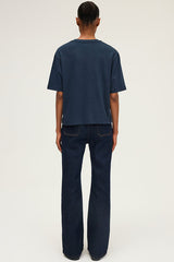 HEVA NAVY ROUND COLLAR COTTON T-SHIRT