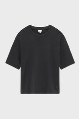 HEVA BLACK ROUND COLLAR COTTON T-SHIRT