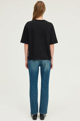 HEVA BLACK ROUND COLLAR COTTON T-SHIRT