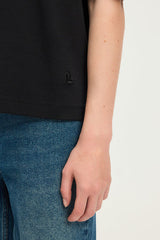 HEVA BLACK ROUND COLLAR COTTON T-SHIRT