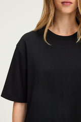 HEVA BLACK ROUND COLLAR COTTON T-SHIRT