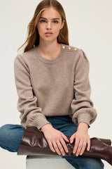 ELOISE BEIGE PLEATEDSHOULDERS WOOL SWEATER