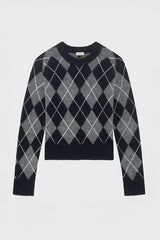 ELEANA CONTRASTING DIAMOND PATTERNS ROUND NECK SWEATER