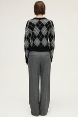 ELEANA CONTRASTING DIAMOND PATTERNS ROUND NECK SWEATER