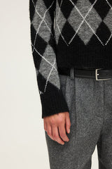 ELEANA CONTRASTING DIAMOND PATTERNS ROUND NECK SWEATER