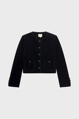 NOA COLLARLESS VELVET SHORT JACKET