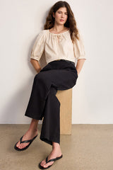 CERISE ELASTICATED COTTON NECKLINE BLOUSE