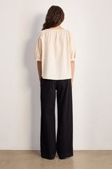 CERISE ELASTICATED COTTON NECKLINE BLOUSE