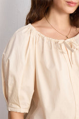CERISE ELASTICATED COTTON NECKLINE BLOUSE
