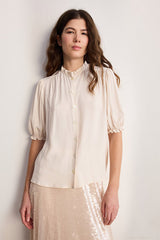 CLEMENTINE FLOWING BUTTONED RUFFLED BLOUSE