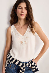 CHRISTELLE ECRU FLUID EMBROIDERY TOP