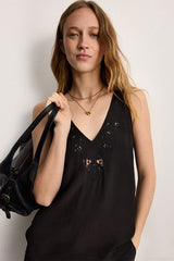 CHRISTELLE BLACK FLUID EMBROIDERY TOP