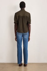 CORALINE GREEN FLOWING RUFFLES BLOUSE