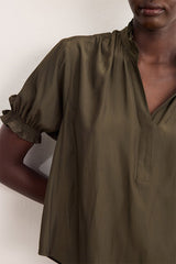 CORALINE GREEN FLOWING RUFFLES BLOUSE