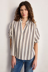 CAYLA STRIPED RUFFLED BLOUSE