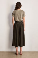 NAIA GREEN PLEATED SATIN MIDI SKIRT