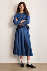 NINAE PLEATED DENIM MIDI SKIRT
