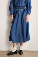 NINAE PLEATED DENIM MIDI SKIRT