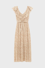 ARLENE ROPE RUFFLES LONG FLORAL DRESS