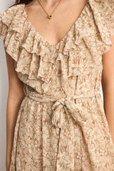 ARLENE ROPE RUFFLES LONG FLORAL DRESS