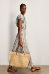 ARLENE BLUE RUFFLES LONG FLORAL DRESS