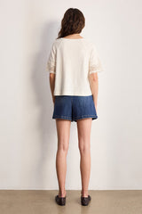 THANA WHITE EMBROIDERED SLEEVES COTTON TSHIRT