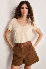 TINAEL NATURAL VNECK LINEN LUREX TSHIRT