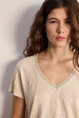 TINAEL NATURAL VNECK LINEN LUREX TSHIRT