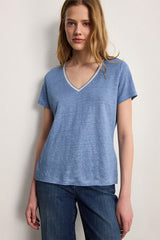 TINAEL BLUESKY VNECK LINEN LUREX TSHIRT