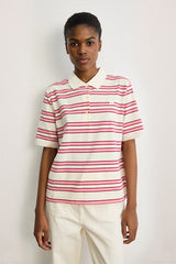 TAMARA PINK STRIPED COTTON BLEND POLO SHIRT