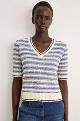 LEANE LUREX STRIPED VNECK SWEATER