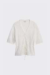 LINE LACE UP JACQUARD KNIT CARDIGAN