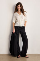 LINE LACE UP JACQUARD KNIT CARDIGAN
