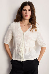 LINE LACE UP JACQUARD KNIT CARDIGAN