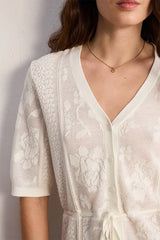 LINE LACE UP JACQUARD KNIT CARDIGAN