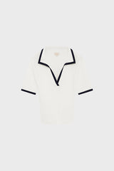 LORETTE TWO TONE RIBBED KNIT POLO SHIRT