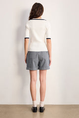LORETTE TWO TONE RIBBED KNIT POLO SHIRT