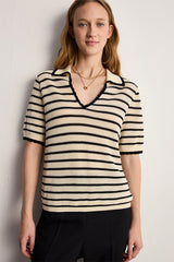LORY STRIPED CROCHET POLOSHIRT
