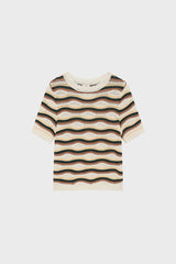 LALIAH MULTICOLORED STRIPED CROCHET SWEATER