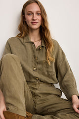 MANELLE KHAKI GREEN LYOCELL LINEN FLUID OVERSHIRT