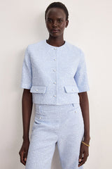 MARJOLENE SHORT COLLARLESS SEQUINED JACKET