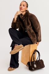 AMBA BROWN SHORT FAUX FUR COAT