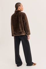 AMBA BROWN SHORT FAUX FUR COAT