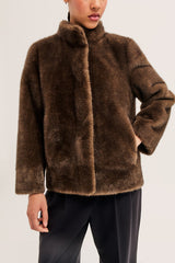AMBA BROWN SHORT FAUX FUR COAT