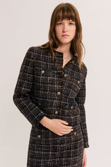 JESSY COLLARLESS MULTICOLOR TWEED JACKET