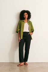 PRALIN11 BLACK STRAIGHT LINEN TROUSERS