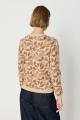 BEIGE FLORAL JACQUARD CREWNECK SWEATER