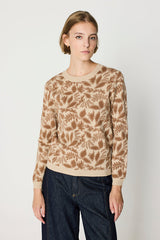 BEIGE FLORAL JACQUARD CREWNECK SWEATER