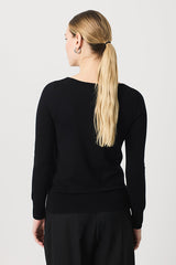 BLACK HOTFIX DETAIL BOATNECK SWEATER